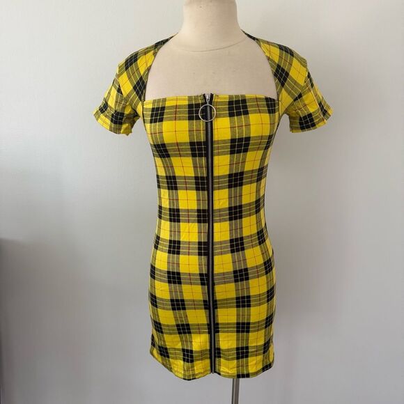 Motel Rocks Maretha Dress In Winter Plaid Yellow Size Small - Picture 3 of 8